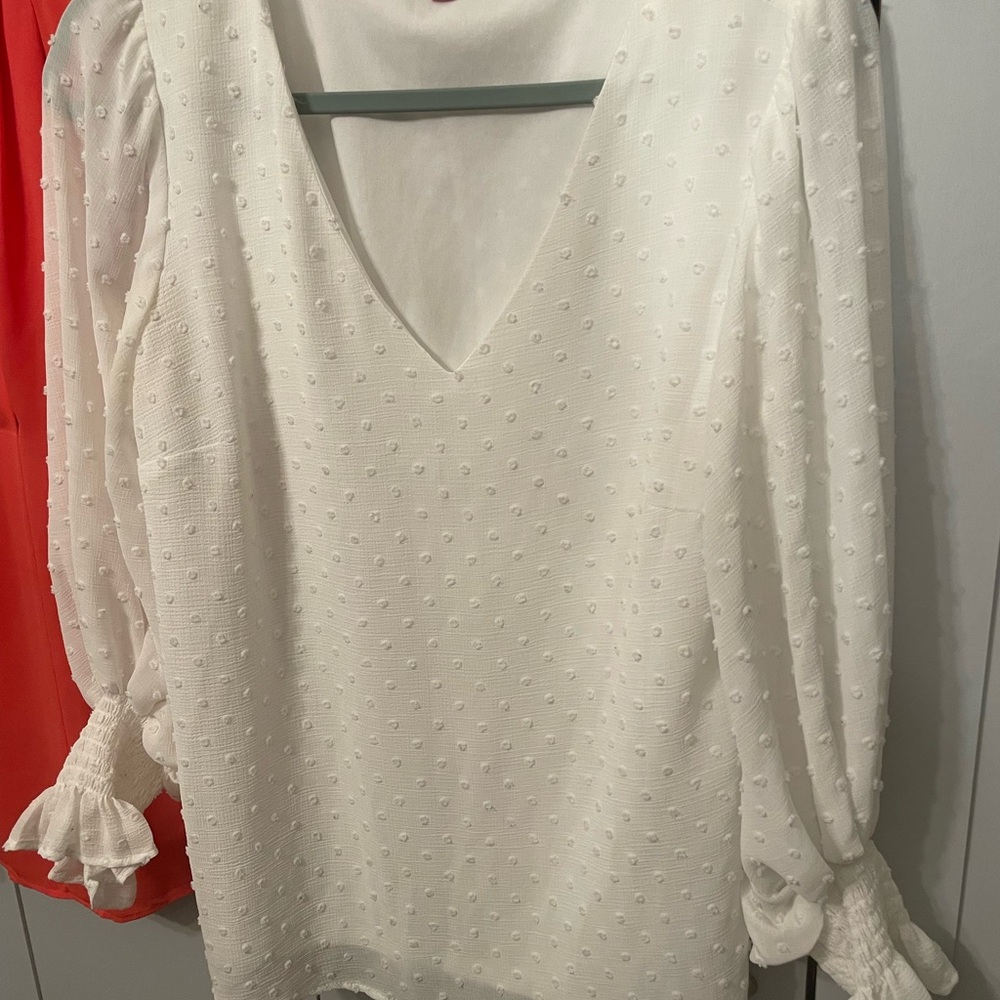 Bundle  of 3 Vince Camuto Blue, Red, and White V-Neck Blouses - Picture 7 of 15